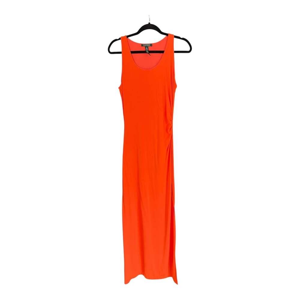 Lauren Ralph Lauren Orange Sleeveless Side-Ruching Midi Dress Size M